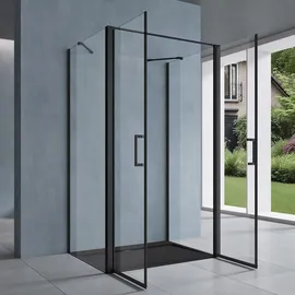 doporro Duschkabine U-Form 90x90x90cm Duschabtrennung in schwarz zwei Drehtüren ESG-Sicherheitsglas Klarglas mit Nano-Beschichtung Ravenna66UK - Schwarz