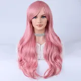 YEESHEDO Rouge Rosa Cosplay Perücke für Frauen Langes Gewelltes Haar Synthetische Perücken mit Pony für Halloween Party Kostüm Anime 32 Zoll 80 cm