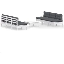 vidaXL Garten-Lounge-Set 7-tlg. mit Anthrazit Kissen Kiefernholz weiß