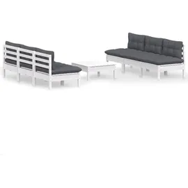 vidaXL Garten-Lounge-Set 7-tlg. mit Anthrazit Kissen Kiefernholz weiß