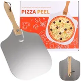 Oungy Pizzaschieber Edelstahl 30cm, Pizzaschaufel Rechteckig Pizzawender mit Faltbar Holzgriff Pizzastahl für Backofen auch für Brot, Spülmaschinenfest