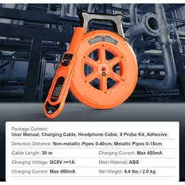 Vevor Leitungsverstopfungsdetektor 30m Kabel Erkennungsentfernung 0–40cm/0–15cm