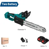 Akku Kettensäge - Kabellose Elektro Kettensäge - Bürstenloser Motor 30 cm Schwert - Hohe Leistung bis 6000 W - 6800 U/min - Set mit 2 Akkus