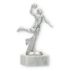 Pokal Kunststofffigur Basketballspieler silbermetallic auf weißem Marmorsockel 18,0cm