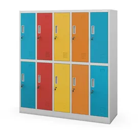 Jan Nowak Schließfachschrank Metall 150 x 136 x 45 cm grau 10 Fächer abschließbar