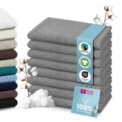 Set Handtücher Baumwolle Plain Design - Farbe: Grau, Größe: 30x50