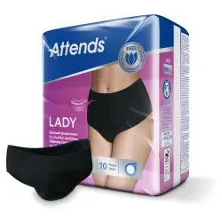 Attends Lady Descreet Underwear 3 Inkontinenzhosen, schwarz 212578 , 1 Packung = 10 Inkontinenzhosen, Größe L