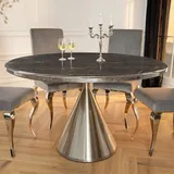 riess-ambiente Runder Esstisch ELEGANCIA 130cm schwarz Marmor chrom Stahl mit Säulenfuß - Schwarz