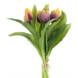 mucplants künstliche Tulpen Tulpenbündel mit 4 Tulpen und 3 Tulpenknospen real Touch (Gelb/Mauve)