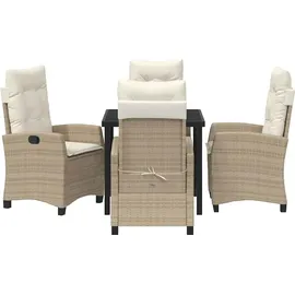 vidaXL 5-teiliges Garten-Dining-Set mit Kissen aus beigem Poly-Rattan.