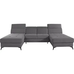 Wohnlandschaft INOSIGN "Cardiz U-Form", grau, B:296cm H:83cm T:173cm, Webstoff (100% Polyester), Luxus-Microfaser Paris (90% Polyester/10% Polyamid), Struktur fein (100% Polyester), Samtoptik (100% Polyester), Sofas, inkl.Kopfteilverstellung und Federkern wahlweise mit Bettfunktion