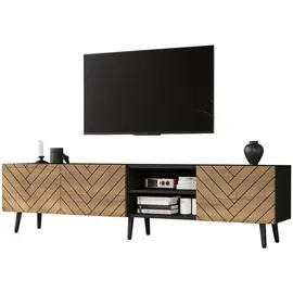 stilvora TV-Lowboard 180x45x33,5 cm Natur/Schwarz Metall/Spanplatte