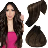 Hetto Extensions Tressen Echthaar Remy Tressen Extensions Echthaar Tressen Extensions Braun Echthaar Ombre Dunkelstes Braun to Aschbraun #2/8/2 80g 35cm