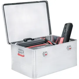 Stier Alubox, Aluminiumbox 50L, Staub- und spritzwasserresistent, mit Gummidichtung und 2 Klapphandgriffen, Transportkiste aus verchromten Stahl und stabilen Hebelspannverschlüssen