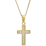 HOPLO Kreuzanhänger Anhänger Kreuz Zirkonia 375 Gold mit vergoldeter Silberkette 60 cm, Made in Germany 60 cm Unisex