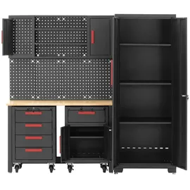 MSW Werkstattschrank modular 132 x 42,7 x 2,5 cm Platte Lochwand 2 Rollcontainer verriegelbar Werkzeugschrank Metall Werkstattschrank Metallschrank Hängeschrank