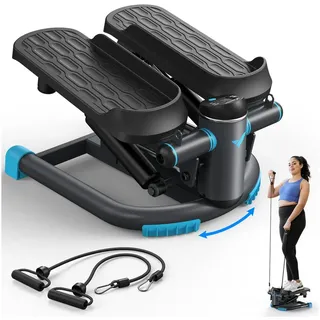 Merach - Mini Stepper mit lcd & Widerstandsbändern – 150 kg Belastung, 2-in-1 Heimtrainer für Beine, Po & Arme