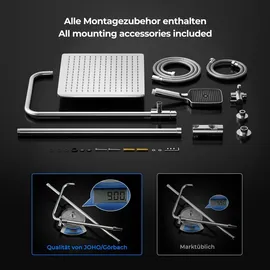 JOHO Edelstahl Duschsystem ohne Armatur, Regendusche Duschset mit Kopfbrause 30x30 cm (MPNR)