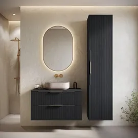 Badplaats Badezimmerschrank, Rimini mit 1 Tür Schwarz Matt - 38 x 33 x 170 cm Badezimmer, Badezimmerschränke, Hochschränke