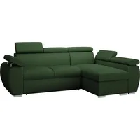 MIRJAN24 Ecksofa Boston Mini Premium Cord mit Bettkasten und Schlaffunktion, Einstellbare Kopfstützen, L-Form (Farbe: Poso 14, Seite: Rechts 2R+LC) - Grün