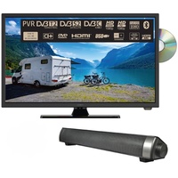 Reflexion_TV LDDW220SB+ | DVD-Player| LED-Fernseher | 22 Zoll | für Wohnmobile und Wohnwagen | 12V KFZ-Adapter | mit Soundbar | Full-HD Auflösung | HDMI, USB, Bluetooth | erschütterungsfest, schwarz