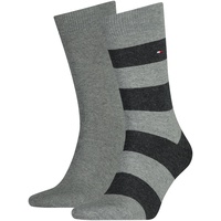 Tommy Hilfiger Herren Socken - Rugby Sock, Strümpfe, Streifen, uni/gestreift, Vorteilspack Grau 43-46