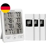 Geevon Funk Thermometer Innen Außen Mit 3 Fernsensoren, Thermometer Hygrometer F