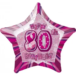 80. Geburtstag Folienballon Stern pink