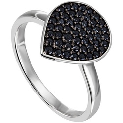 JOBO Fingerring Tropfen-Ring mit 51 schwarzen Zirkonia, 925 Silber schwarz 52