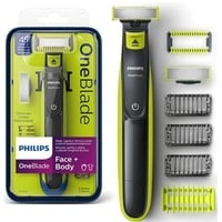 Philips OneBlade Face + Body, Trimmen, Stylen, Rasieren, Für jede Haarlänge, Je 1 x Klinge für Gesicht und Körper, 4 Aufsätze (Modell QP2620/20)