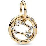 Pandora Moments Sternzeichen Zwilling Charm-Anhänger aus Sterling Silber mit 14 Karat vergoldeter Metalllegierung, Zirkonia, Kompatibel Moments Armbänder, 762711C01
