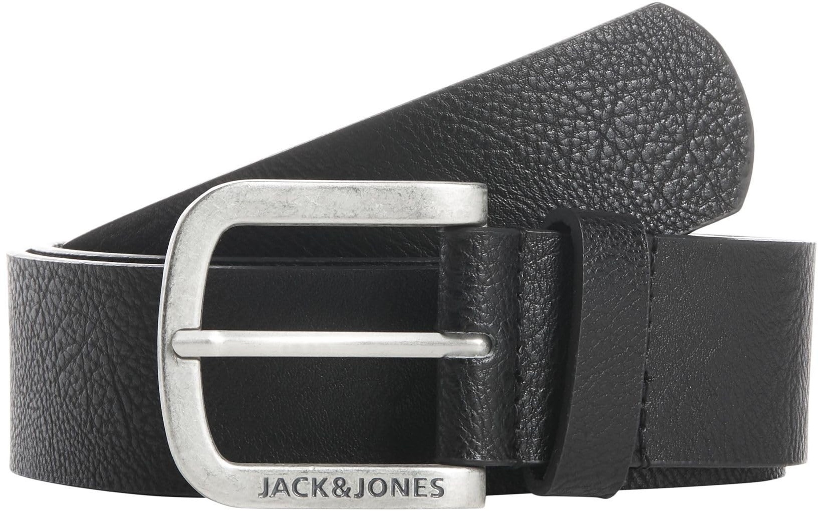 Herren Jack & Jones Ledergürtel JACHARRY Belt Leder Optik Gürtel mit Logo Metall Schnalle, Farben:Schwarz, Größe Gürtel:80