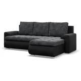 mebligo Rechts Ecksofa mit Schlaffunktion, Schwarz + Schwarz