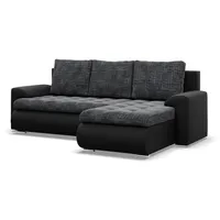 mebligo Rechts Ecksofa mit Schlaffunktion, Schwarz + Schwarz