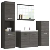 P & B Badezimmer, Eiche dunkel, Metall, 5-teilig, 2 Fächer, 5 Schubladen, 120 cm, Fsc, hängend, Spiegel mit Ablage, Badezimmer, Badmöbelsets & -serien, Badmöbel-Sets