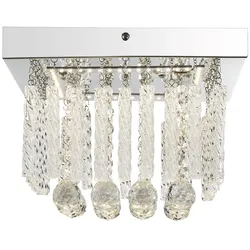 LED Deckenlampe, Chrom, Glasstäbe, Kristalle, quadratisch