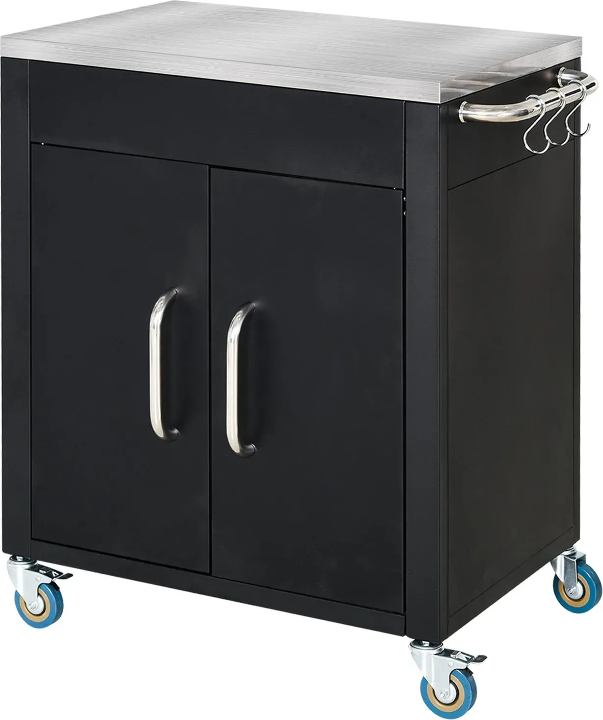 HOMCOM Küchenwagen mit Rollen Servierwagen mit Schrank & Haken Edelstahlgriffe Schwarz 86x50x86,5cm für Küche & Esszimmer   Aosom.de