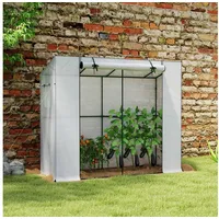MC Star Foliengewächshaus Outsunny Gewächshaus mit Rolltür 2 Fenster, Treibhaus für Balkon, Garten, Tomatenhaus mit UV schutz 200x76x170cm Tomatengewächshaus für Gemüse Blumen weiß