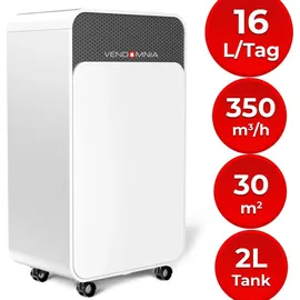 Vendomnia Luftentfeuchter - 16L/Tag, 2L Behälter, bis 30 m2, elektrisch, LED Display, Timer, Wäschetrocknung, Auto-Modus - Raument
