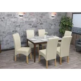 6er-Set Stuhl Latina, Esszimmerstuhl Lehnstuhl, Leder ~ creme, helle Beine