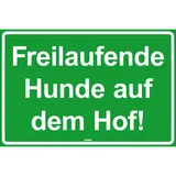 vanva Freilaufende Hunde auf dem Hof! Kunststoff Schild grün mit Spruch - Geschenk für Frauen und Männer Geburtstagsgeschenk Geschenkidee für Freundin und Freund JGA Party Deko Fotobox Requisiten