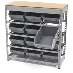 HBM-Schrank, Lager, Regal mit 12 Lagerkästen