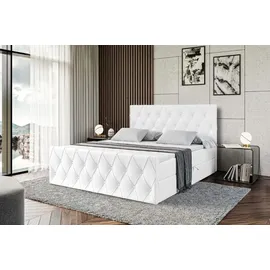 altdecor Boxspringbett mit Matratze und Lattenrost - AMAY - 200x200 cm - Weiß Kunstleder - Boxbett, Fußteil, Topper, Polsterbett mit Bettkasten, ... - Weiß