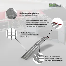 Baumarktplus TRUTZHOLM 1 x Auffahrrampe klappbar 180 cm Traglast 340 kg Alu grau Riffelstab Verladerampe