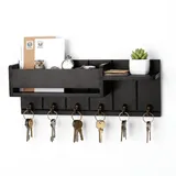 VINATO Schwarz Schlüsselbrett Holz mit Ablage, Schlüsselhalter Wand mit 6 Schlüsselhaken, Schlüsselboard Wand, Schlüsselaufhänger für Eingang, Flur, Wohnzimmer