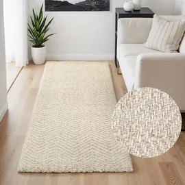 ELLE DECORATION Woll- & Jute Läufer Majoli - Natürlich & Handgewebt, Naturteppich, Geflochtenes Herringbone Design, Fischgrätenoptik, Skandi für Wohnzimmer, Schlafzimmer, Flur - Natur Weiß, 80x200 cm