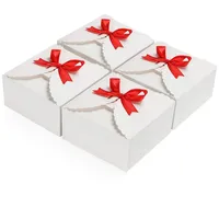 Belle Vous Weiße Quadratische Kraftpapier Geschenkbox mit Rotem Schleifenband