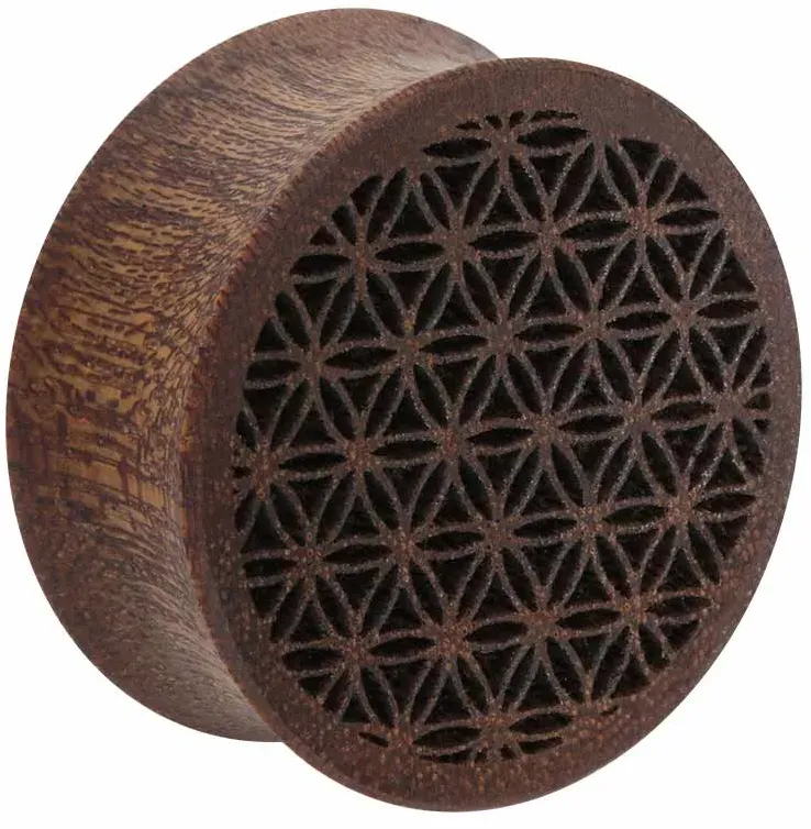 Holz Double Flared Plug BLUME DES LEBENS
