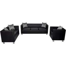 vidaXL Sofa Kunstleder 3-Sitzer + 2-Sitzer + Sessel Schwarz