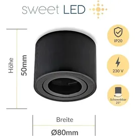 Sweet Led Aufbaustrahler Flach 50mm Alu 230V 4x Aufbauspots schwarz rund Deckenleuchte Ø Schwarz